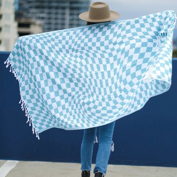 NEW with TAGS Teema The Aqua Checkmate Towel - Picture 1 of 9